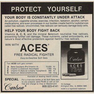 Carlson ACES Free Radical Fighter Vintage Print Ad 1991 Arlington Heights IL u